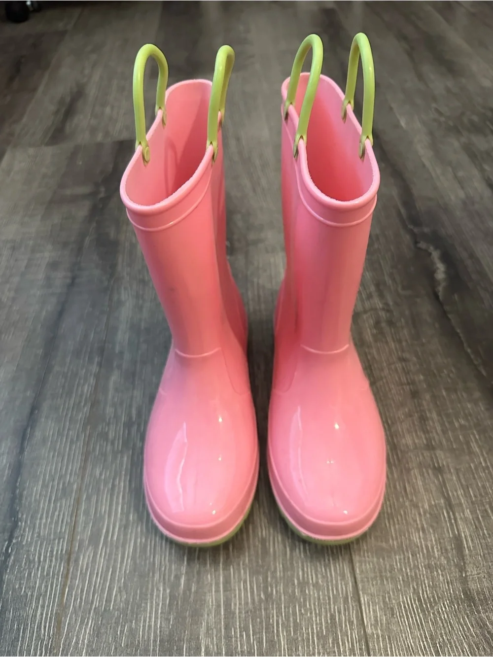 Kids Girls Pink Rain Boots with Lime Trim